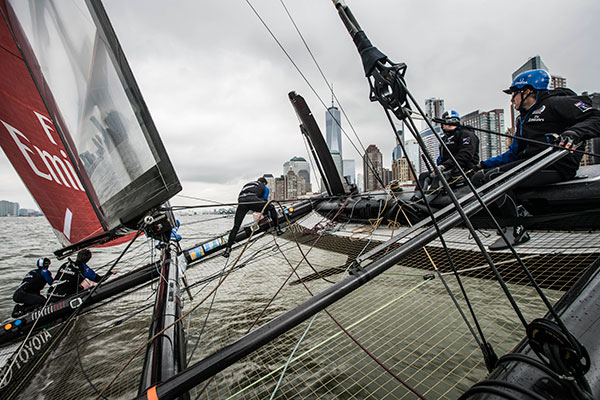 Training in-between races during the first at the Louis Vuitton America's Cup World Series New York, on the Hudson River. ©: Amory Ross / Emirates Team New Zealand